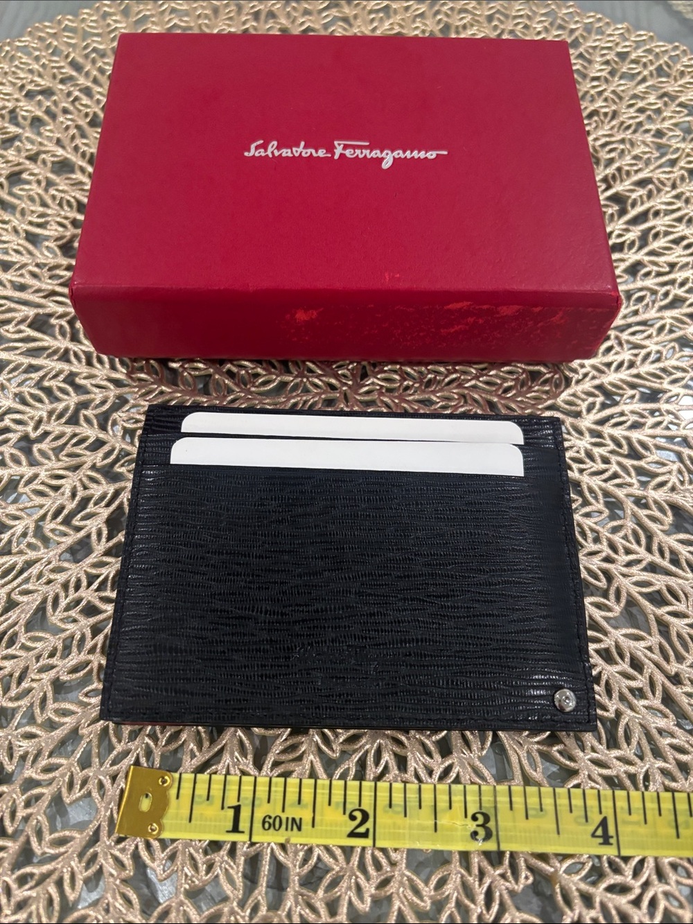 Salvatore Ferragamo Black Leather Card Holder with Red ID Sleeve- unisex - Picture 3 of 5